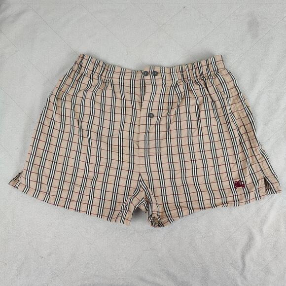 Burberry London Boxer Shorts‎ Mens Medium Tan Nova Check Plaid Cotton Sleep - Picture 1 of 9